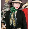 [BYSIFA] New Emerald Green Silk Scarf Women Brand Leopard Printed Square Scarves 90*90cm Fashion Accessories Headscarves Hijabs. 