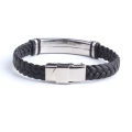 Alien Punk SOS Custom logo Name Engrave Text Leather Bangle Bracelet customize Stainless Steel Bracelets For Women Men ID Bracelet. 