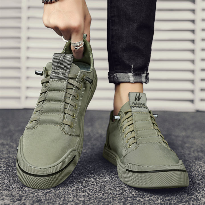 Green Men Casual Shoes Ice Silk Canvas Shoes for Men Walking