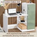 Study Table with Cabinet - Ambosh Cupboard Computer Table with Bottom Storage Space Engineered Wood Office Desk with Adjustable Shelves for PC Laptop Gaming (White, Green) 50/48.