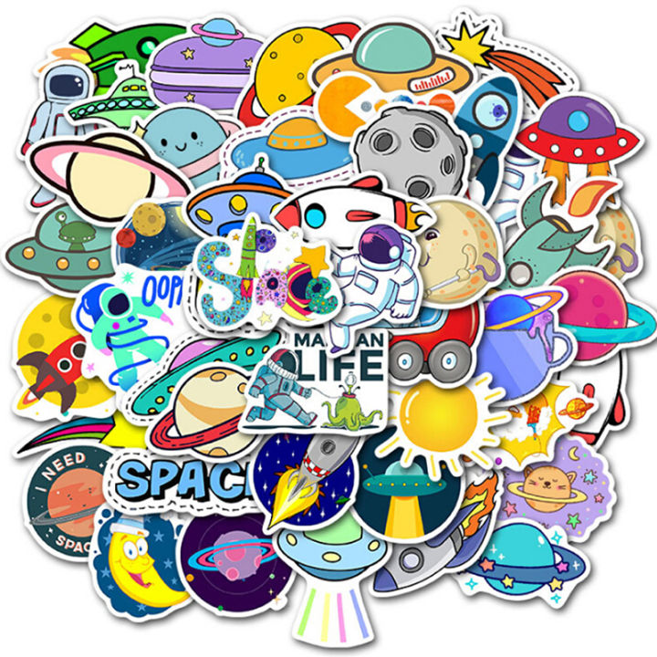 50Pcs Cartoon Space Planet Stickers Laptop Luggage Guitar Skateboard Decals BAWEI