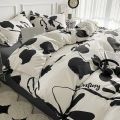 Nordic Washed Cotton Floral Bedding Set Soft Duvet Cover Flat Sheet with Pillowcases Print Bed Linen Bed Cover Four Piece Sets. 