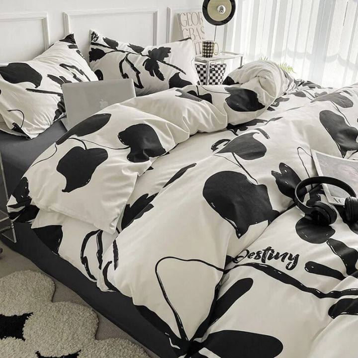 Nordic%20Washed%20Cotton%20Floral%20Bedding%20Set%20Soft%20Duvet%20Cover%20Flat%20Sheet%20with%20Pillowcases%20Print%20Bed%20Linen%20Bed%20Cover%20Four%20Piece%20Sets%20-%20Image%205