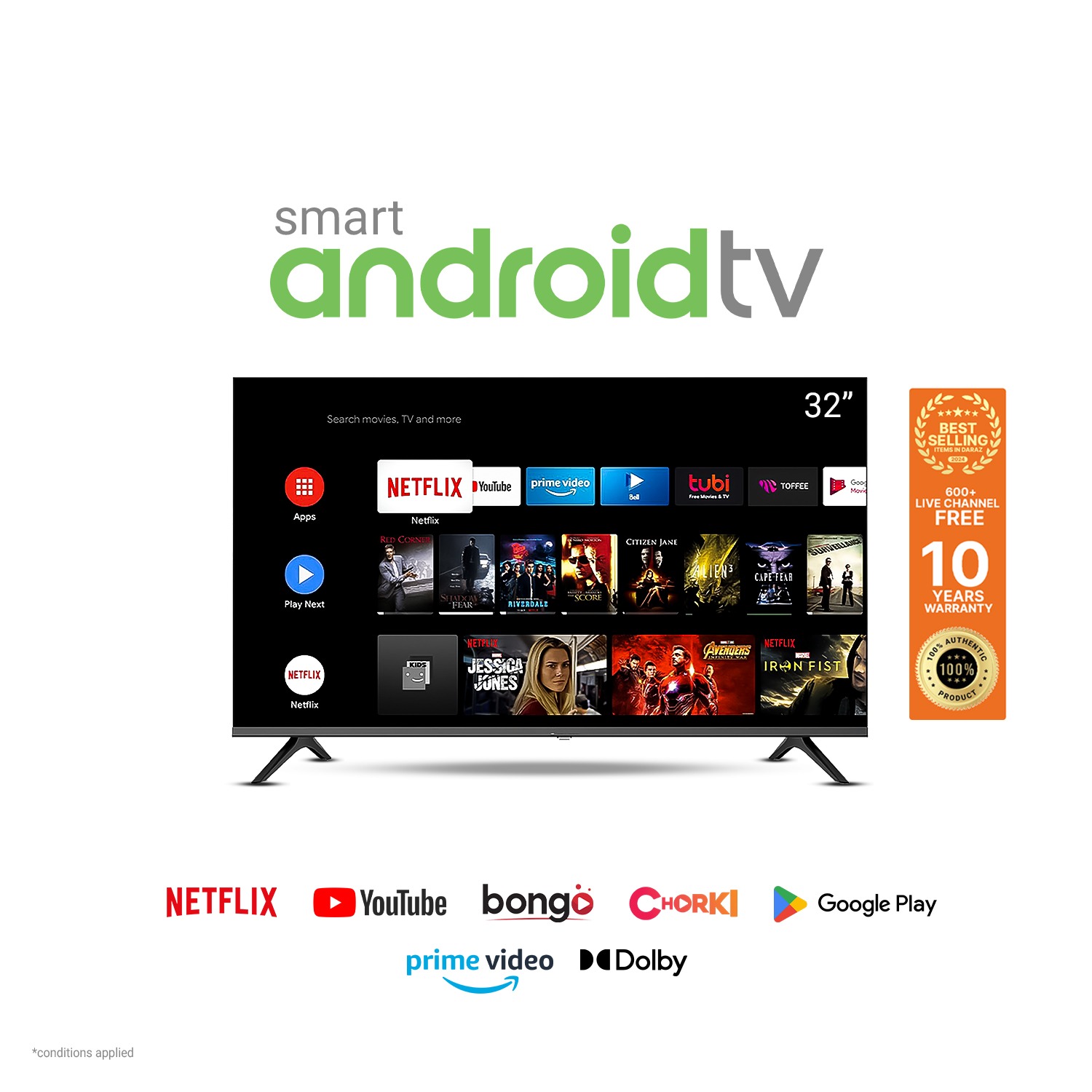 LG Plus 32 Smart TV 4K Support FHD Frameless Android Smart LED TV