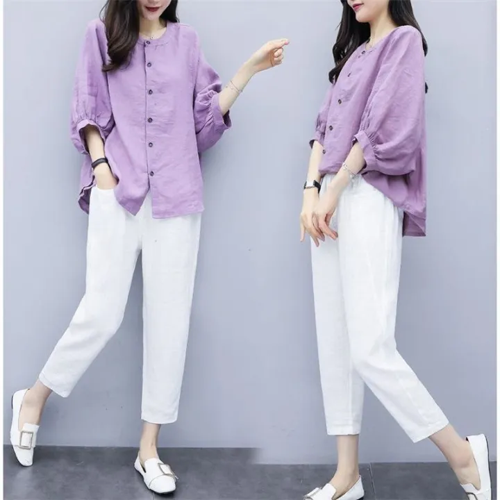 One-PieceSuit%20Women's%20Clothing%20Autumn%20Clothing%20Two-Piece%20Pants%20Cotton%20and%20Linen%20Loose%20Top%20Cropped%20Pants%20Casual%20Fashion%20Set%20-%20Image%204