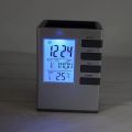 Pen Holder Clock LED Desk Clock Digital LCD Screen Alarm Clock Pen Holder Temperature Display for Home Office. 
