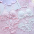 Kawaii Lolita Bra and Panty Set White Lingerie Cute Japanese Milk Silk Bra Panties Set Wirefree Soft Underwear Set. 