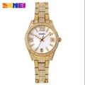 Skmei 1741 Stainless Steel Luxury Watches For Women- Golden & White.