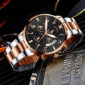 LO【Life waterproof】SHAARMS Fashion Man's Business Casual Watch Quartz Movement Steel Strap Simple Trendy Wristwatch with Calendar.