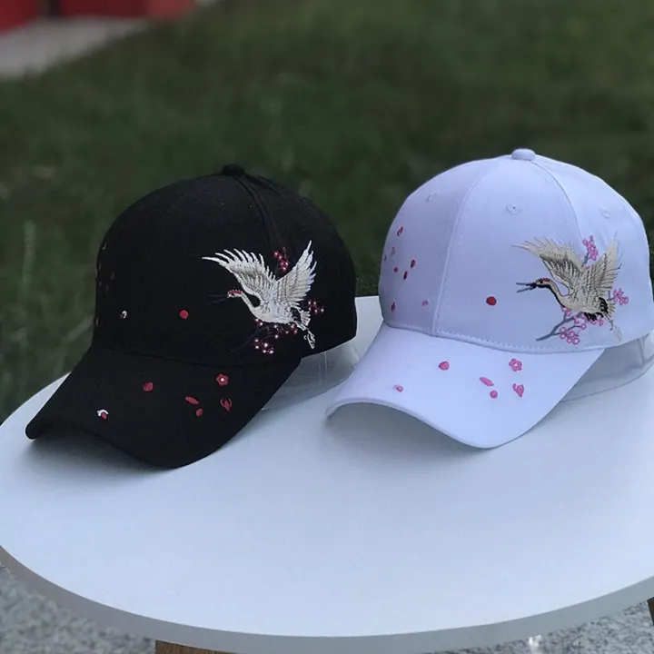 New%20Women's%20Hats%20Chinese%20Style%20Embroidery%20Crane%20Curved%20Brim%20Caps%20Fashion%20Versatile%20Baseball%20Cap%20Spring%20and%20Summer%20Sun%20Hat%20-%20Image%204