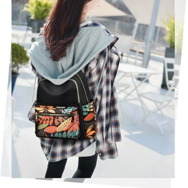 Girls%20Printing%20School%20Backpack,%20Large%20Capacity%20Nylon%20Rucksack%20Multilayer%20Crossbody%20&%20Shoulder%20Bags,%20Waterproof%20Travel%20Ladies%20Bags%20-%20College%20Bag%20For%20Girls%20-%20Image%202