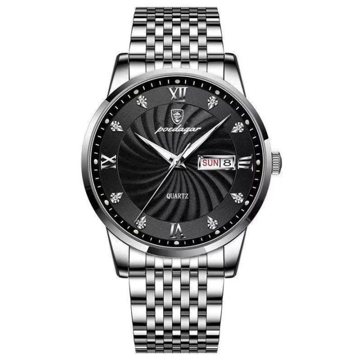 Poedagar PO827 Silver Stainless Steel Analog Wrist Watch For Men - Black & Silver
