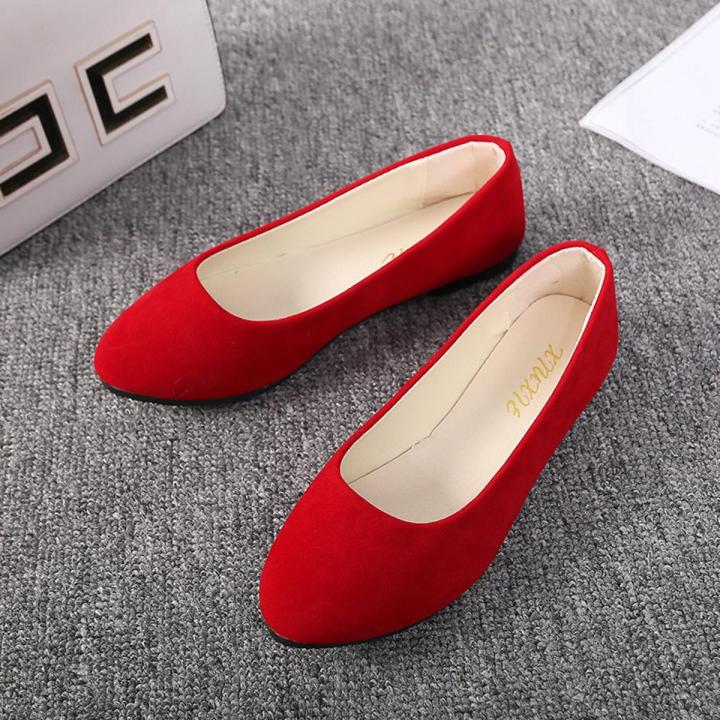 Spring Autumn Women Shoes Flock Flats Comfortable Flat Shoes Women Flats Loafers Shallow Slip on Shoes Red Black Plus Size 41