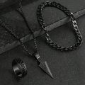 Ultimate Men's Silver-Tone Warrior Jewelry Set with Arrowhead Pendant, Chain Bracelet & Ring Set. 