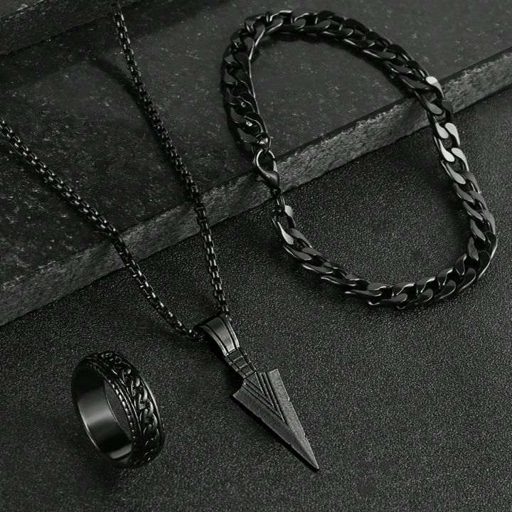 Ultimate%20Men's%20Silver-Tone%20Warrior%20Jewelry%20Set%20with%20Arrowhead%20Pendant,%20Chain%20Bracelet%20&%20Ring%20Set%20-%20Image%205