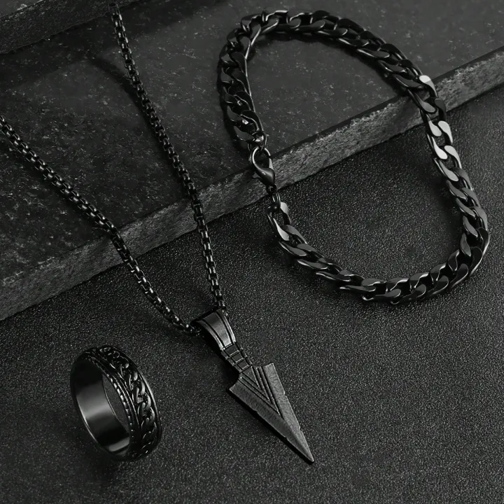 Ultimate%20Men's%20Silver-Tone%20Warrior%20Jewelry%20Set%20with%20Arrowhead%20Pendant,%20Chain%20Bracelet%20&%20Ring%20Set%20-%20Image%205