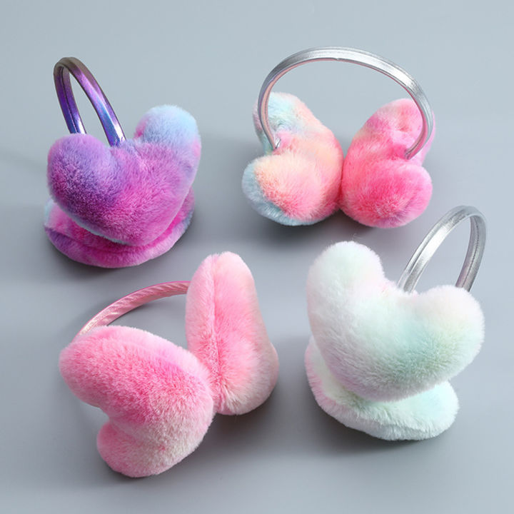 Plush Gradient Color Heart-Shaped Plush Earflap Earmuffs Warm Soft Heart-Shaped Plush Earflap Earmuffs Heart-Shaped Gradient