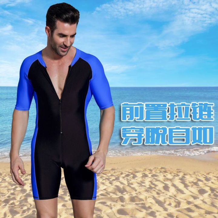 Swimming%20Suit%20Men's%20One-Piece%20Swimming%20Trunks%20Men's%20Short-Sleeved%20Sports%20College%20Student%20Training%20Sun%20Protection%20High-End%20plus%20Size%20Swimsuit%20-%20Image%204
