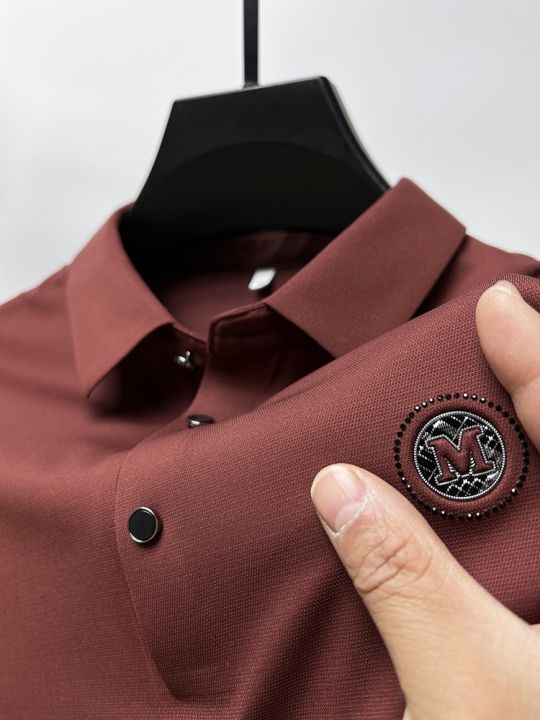 High end fashion M letter embroidered short sleeve polo shirt for men 2023 summer ice silk breathable T-shirt for men casual top