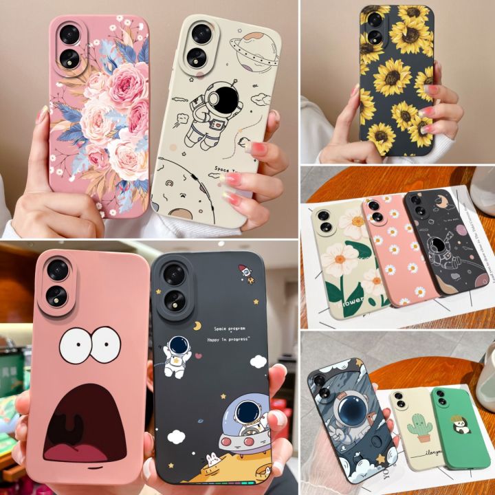 Case For Oppo A18 A38 4G Cover With Camera Protection Cool Astronaut Liquid Silicone Soft Back Covers For Oppo A 38 A 18 Housing