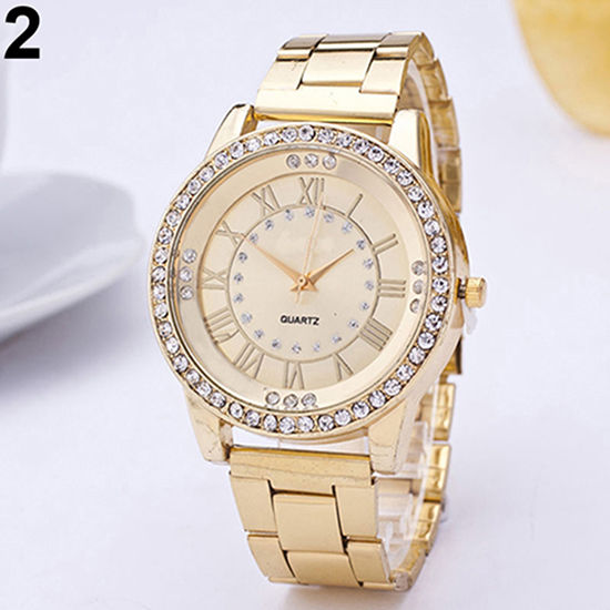 Women's men's luxury rhinestone stainless steel watch quartz analog wristwatch