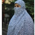 Beautiful black print white khimar muslim hijab with niqab for muslim womens china linen.