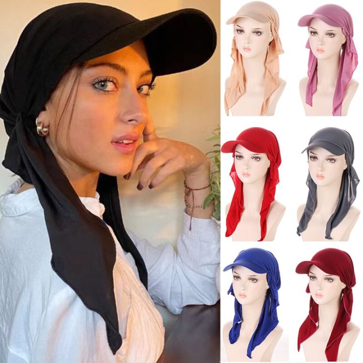 New%20Women%20Soft%20Turban%20Hat%20Solid%20Color%20Outdoor%20Brim%20Sunshade%20Hats%20Female%20Fashion%20Sun%20Hats%20Square%20Scarf%20Cap%20Headscarf%20Baseball%20Cap%20-%20Image%203