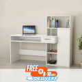 Home Office Computer Table Study Table | Laptop Desk With Shelves (White Color Finish) - Study Table. 