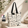 Trendy Top Handle Cute cat Design White Color Tote Canvas Bag Shopping Bag / College / University Bag, Tote Bag, Canvas Bag with Zipper and Free Pouch, pencil bag, cosmetic bag.