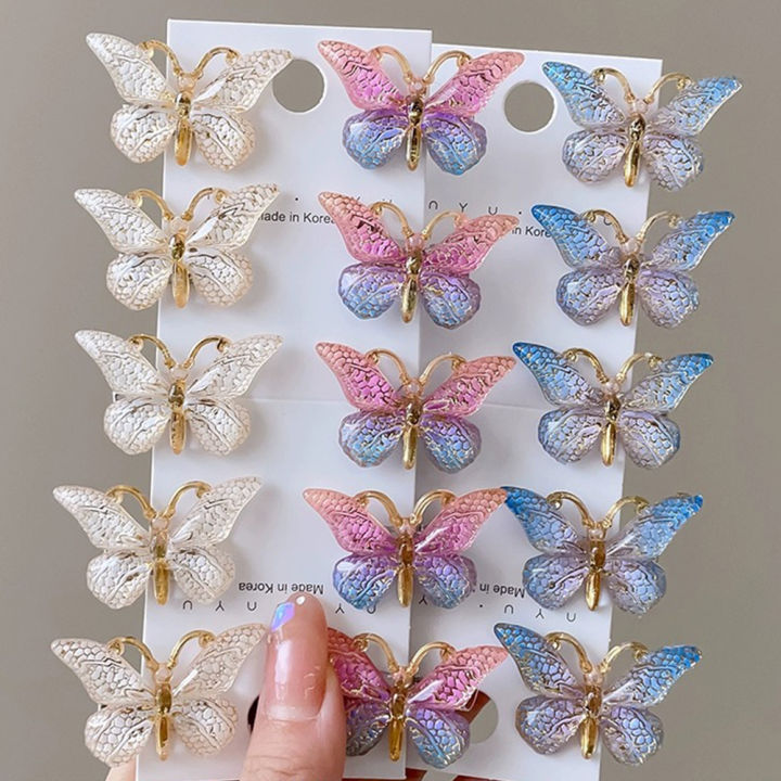 5pcs/set Butterfly Hair Clips Sweet Women Gradient Small Hairpins Mini Baby Girls Cute Colors Barrette Headwear Hair Accessories