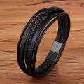 Trendy Multi-layer Leather Bracelet for Men Women Vintage Braided Rope Bracelets Jewelry Gift Casual Black Punk Style Bracelet. 