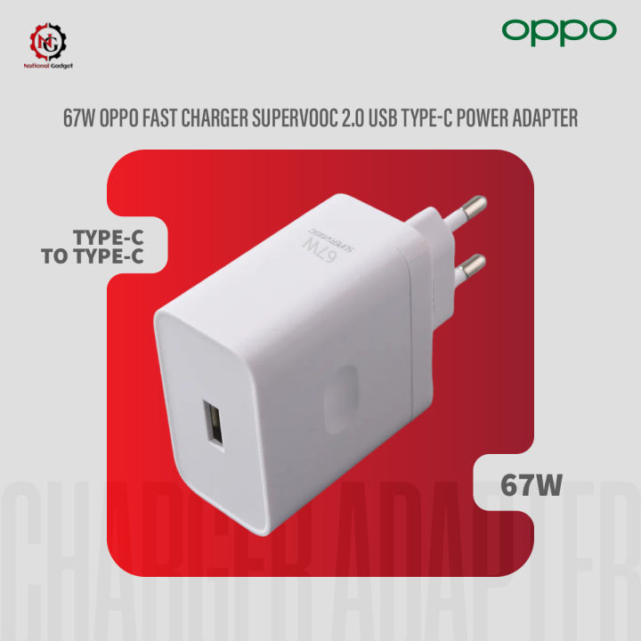 67W OPPO Fast Charger SuperVOOC 2.0 USB Type-C Power Adapter for Reno, Find N2, and Other Models, EU Spec, Includes 6.5A Cable
