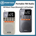 Portable FM Mini Radio Dual Antenna Pocket Radio Receiver Bluetooth 5.0 Speaker TF Card Music Player with LED Flashlight.