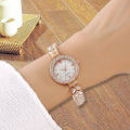 New Design Stainless Steel Metal Chain Strap Watches for Ladies Diamond Encrusted Women's Quartz Watch Fashionable and Waterproof Versatile Girl's Wristwatch.
