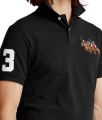 RL Men's  Triple Pony Embroidered Polo Shirt- Black. 