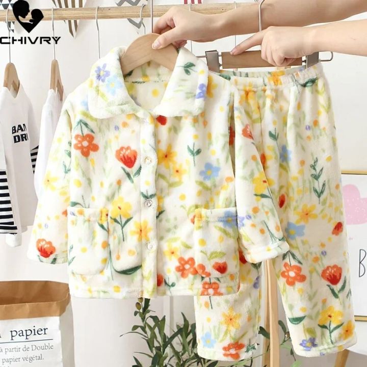 New%202023%20Kids%20Winter%20Soft%20Flannel%20Pajamas%20Clothing%20Sets%20Boys%20Girls%20Cartoon%20Thicken%20Warm%20Lapel%20Tops%20with%20Pants%20Pyjamas%20Sleepwear%20-%20Image%202