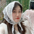 French White Rustic Style Head Scarf Lace Triangle Scarf Hair Band French Wrap Head Summer Sunscreen Thin Section Head Scarf Breathable Versatile Fashion Fluttering Ribbon Silk Scarf. 