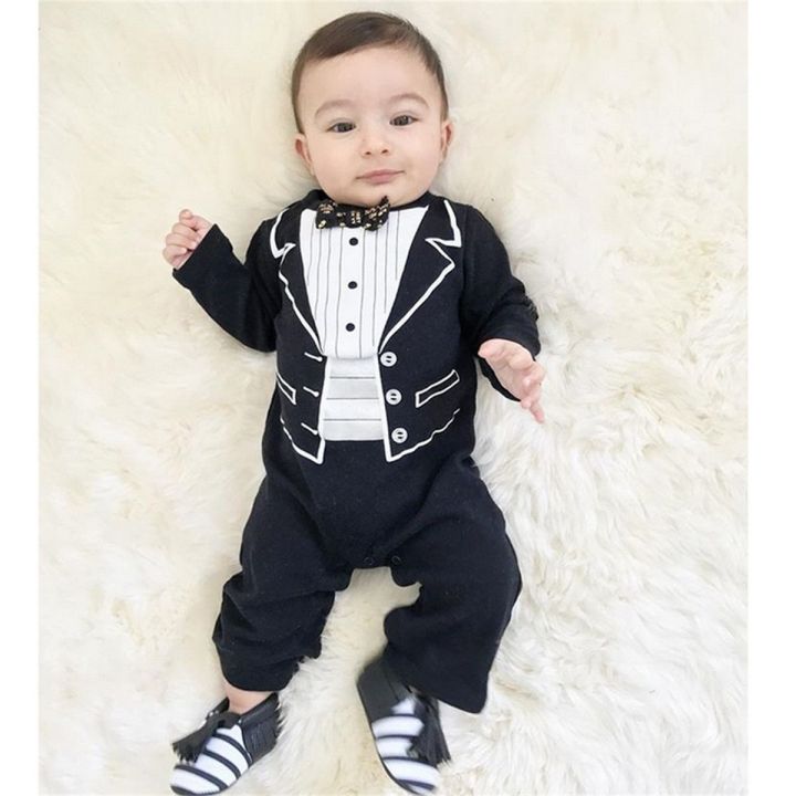 【Happy childhood memories】（NEW）Baby Boys Party Gentleman Clothes Romper Jumpsuit Outfit Suits Style Gentleman Boys Rompers Black 0-24M