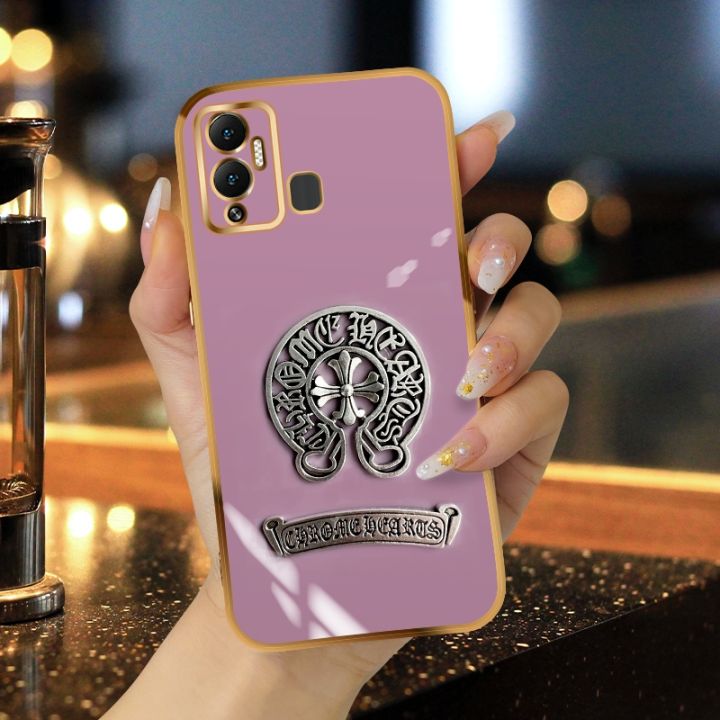 FELMYST Chrome Hearts Phone Case For Infinix Hot 12 Play Luxury Fashion Trendy Brand Metal Plating Mobile Casing Square Girl Gift Square Shockproof Back Soft  Cover