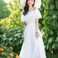 Women's Summer Beach Style Chiffon White Long Dress Lady Graceful Fairy Layers Ruffles Off-Shoulder Dresses Evening Party Gown.