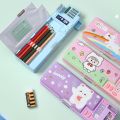 Double Layer Pencil Case With Calculator Astronaut/Animal Design Stationery Storage Box Plastic Pencil Sharpener. 