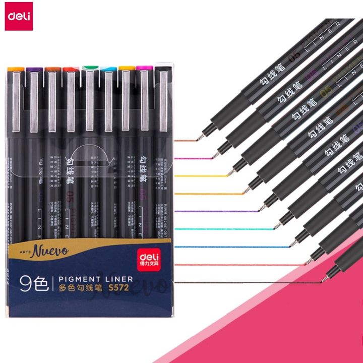 Deli S572 Fine Liner Water Color Pen 0.5mm 9Pcs Multicolor