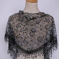 New Women Triangle Scarf Church Prayer Shawl Embroidered Lace Veil Floral Tassel Veils mantillas for the Church's Tassel Scarve. 