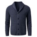 Men's Shawl Collar Cardigan Sweater Slim Fit Cable Knit Button up Black Merino Wool Sweater. 