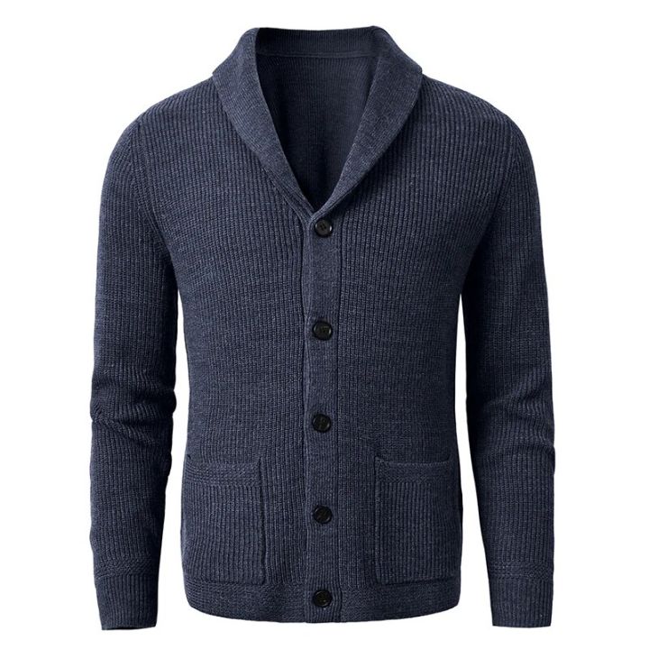Men's%20Shawl%20Collar%20Cardigan%20Sweater%20Slim%20Fit%20Cable%20Knit%20Button%20up%20Black%20Merino%20Wool%20Sweater%20-%20Image%203