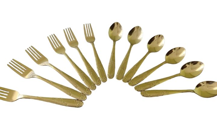 12 Pcs Stainless Steel Tea Spoon & Fork Set - Stainless Steel For Long-Lasting Use