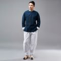 New Round Neck Pulling Sleeves, Ramie Men's Long sleeved Top, Ma Fan Cloth, Ethnic Style, Solid Color Tang Dress.