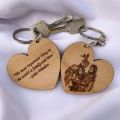 Love Shape Wooden Key Ring Customize Design With Text & Photo Single or Both Side Print (নিজের ছবি বা লেখা দিয়ে লাভ শেপ কাঠের চাবির রিং).