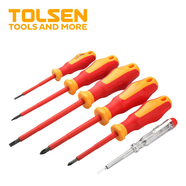TOLSEN 38013 6Pcs VDE Power Insulated 1000V Flat Phillips Handle Screwdrivers Set