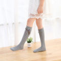 I LOVE DAD Elegant Bow Girl Knee-high Socks Solid Color Striped Stockings Children's Princess Style Socks Korean Style.